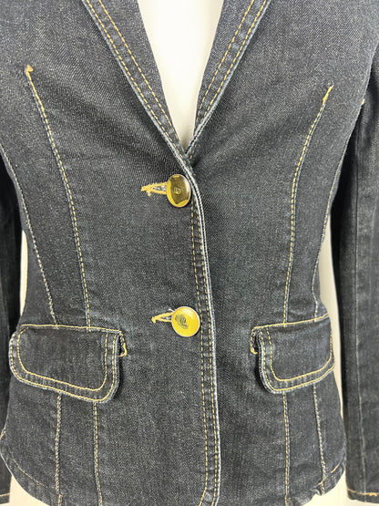 Dark Wash Fitted Denim Blazer Jacket