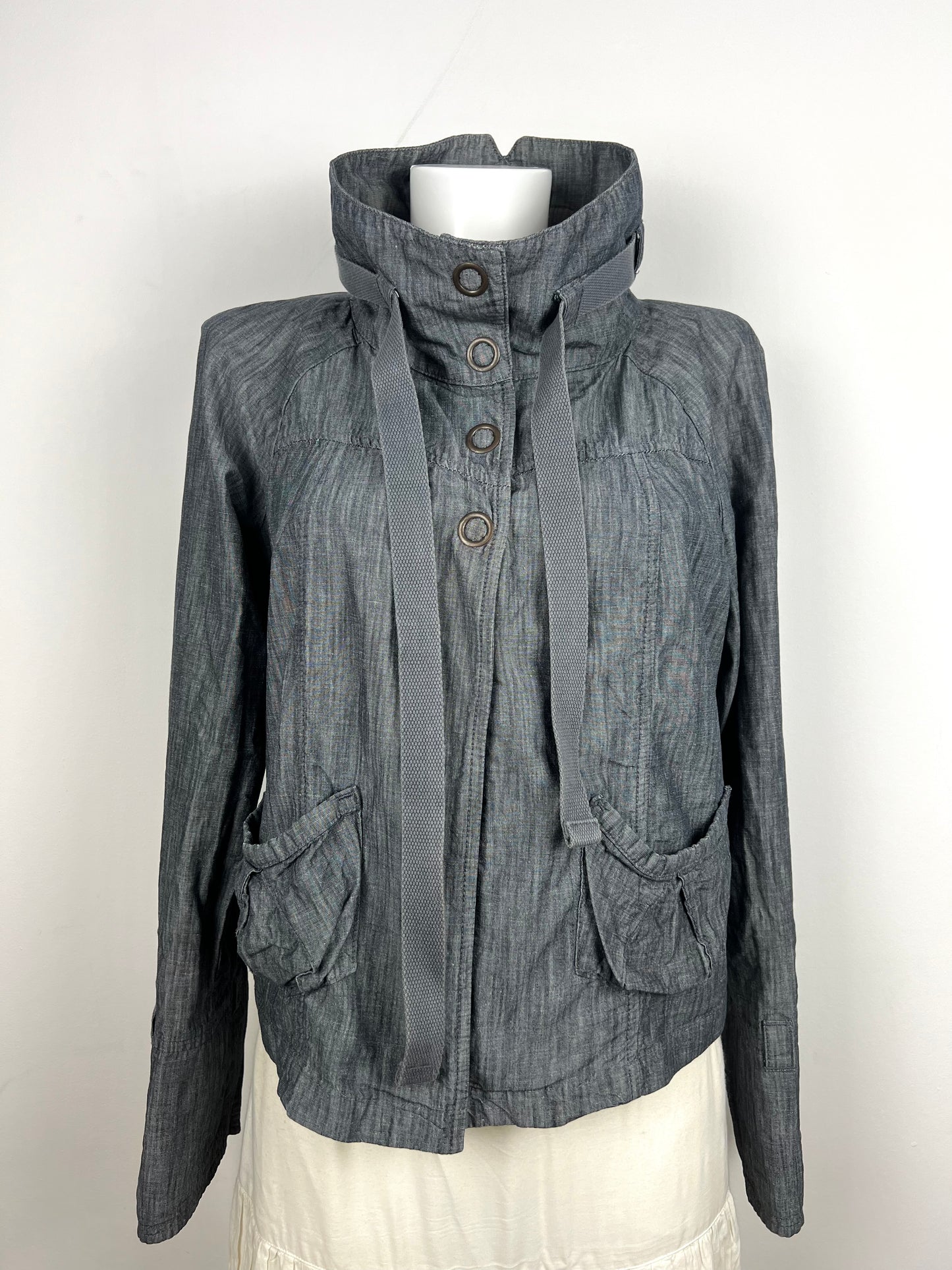 Grey High-Collar Utility Jacket