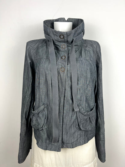 Grey High-Collar Utility Jacket