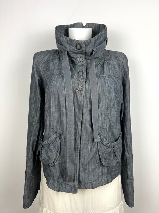 Grey High-Collar Utility Jacket