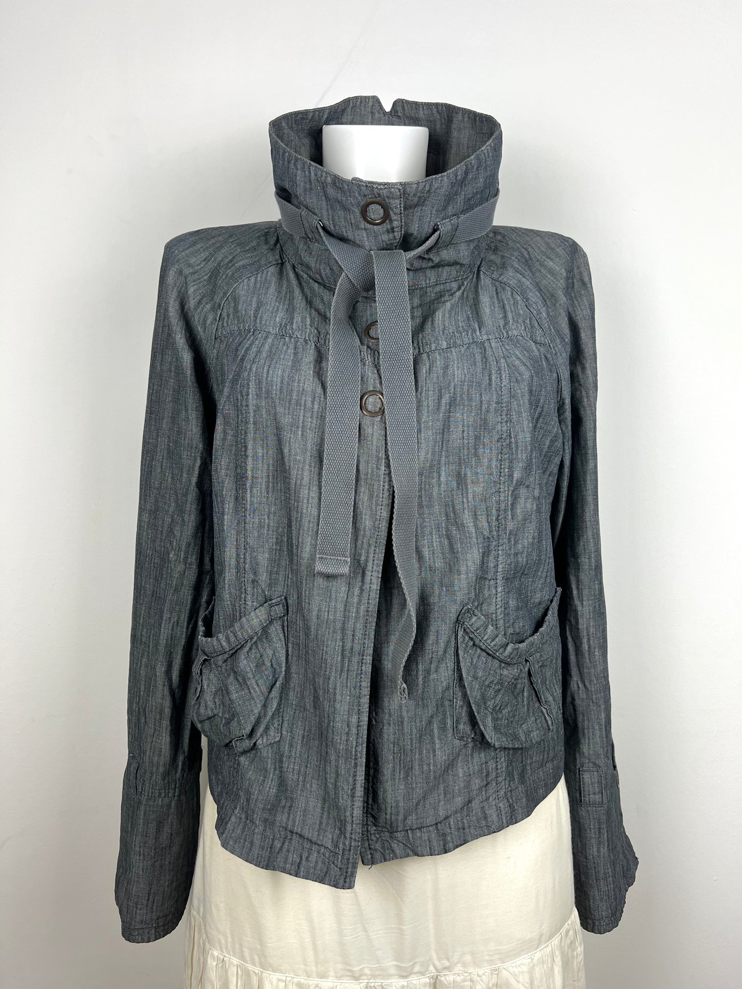 Grey High-Collar Utility Jacket
