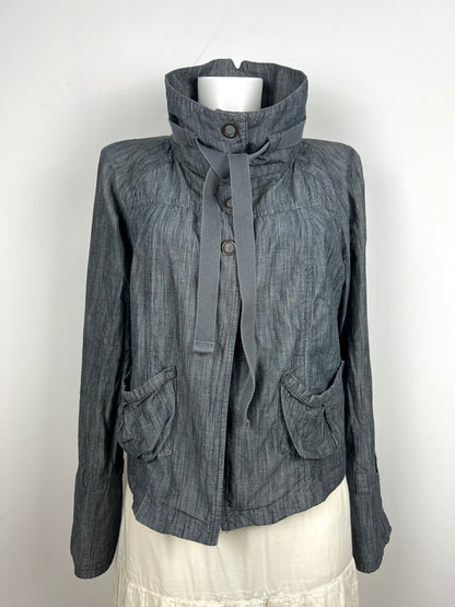 Grey High-Collar Utility Jacket