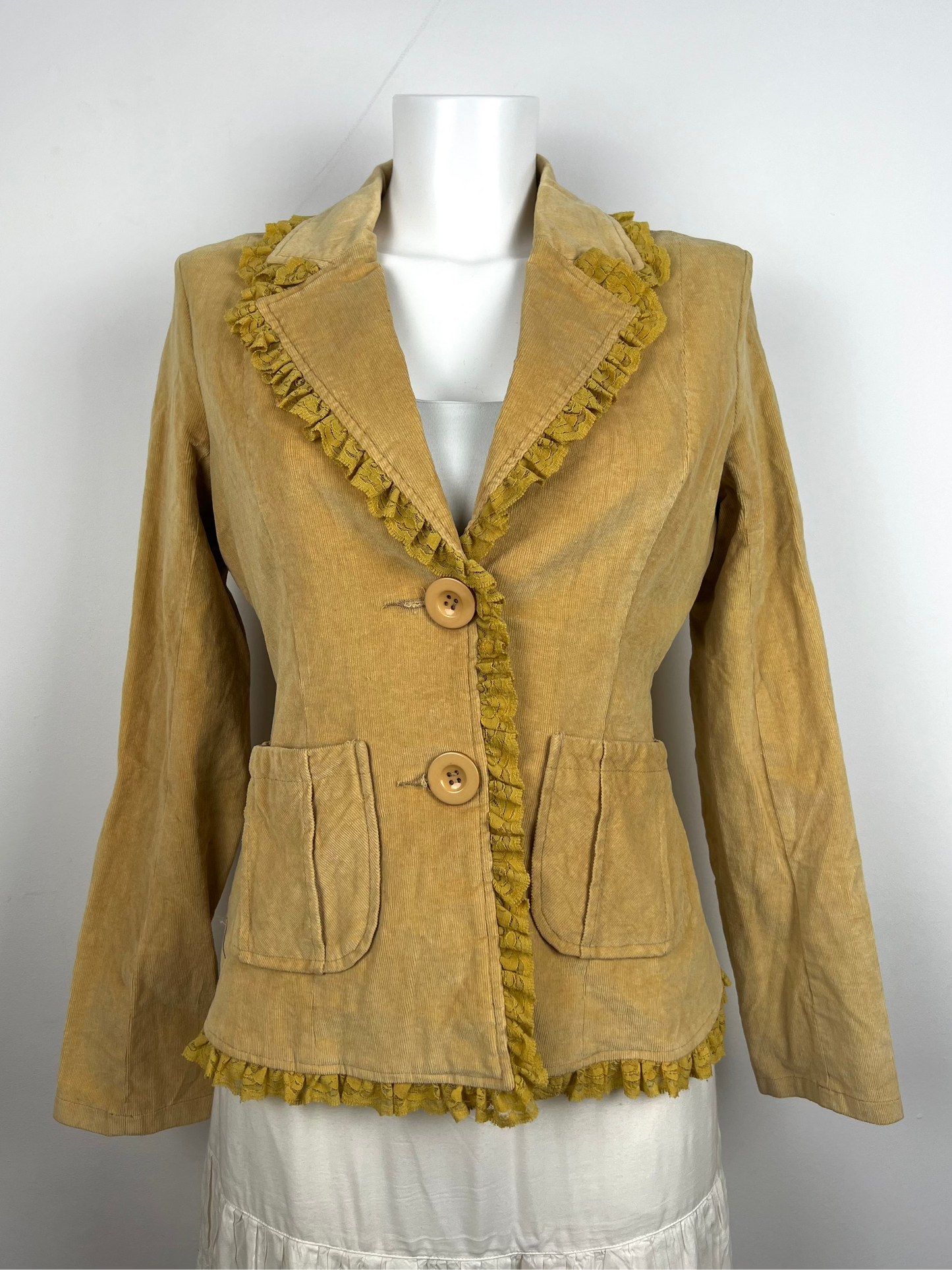 Mustard Corduroy Ruffle Blazer Jacket