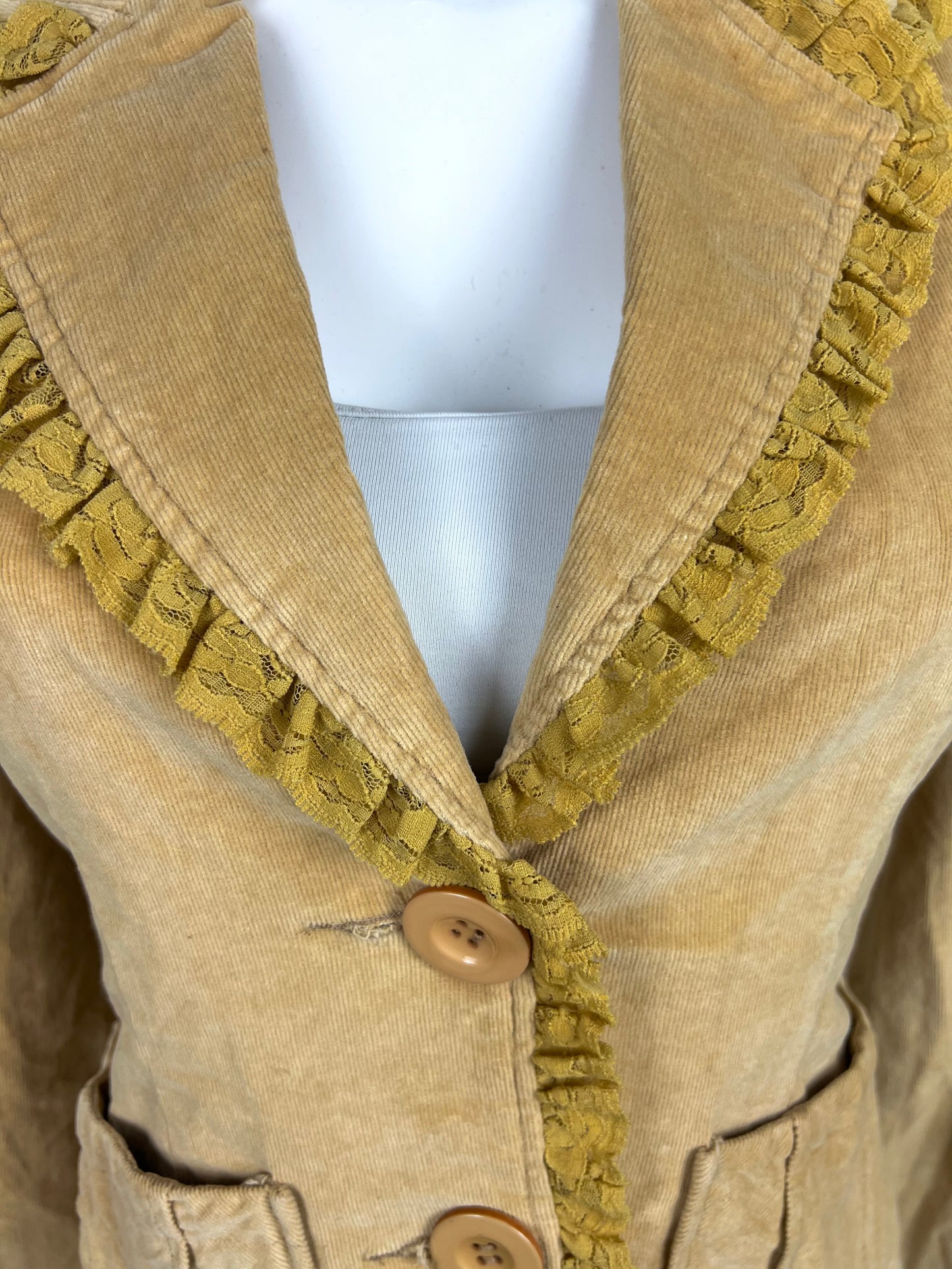 Mustard Corduroy Ruffle Blazer Jacket