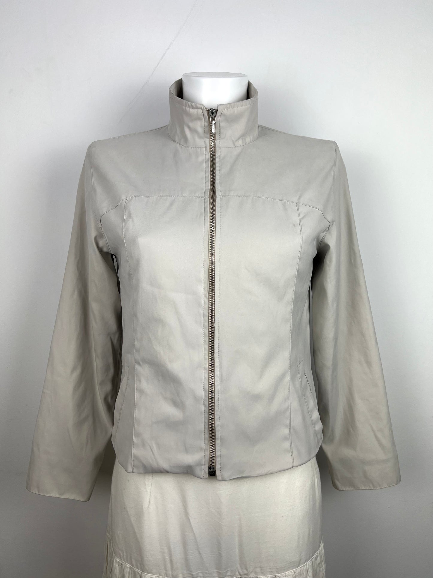 White High Collar Zip-Up Jacket