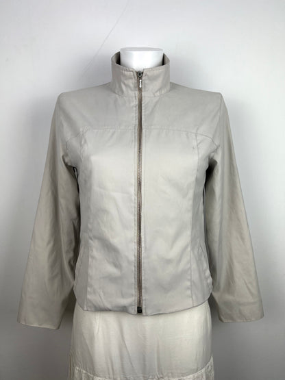 White High Collar Zip-Up Jacket