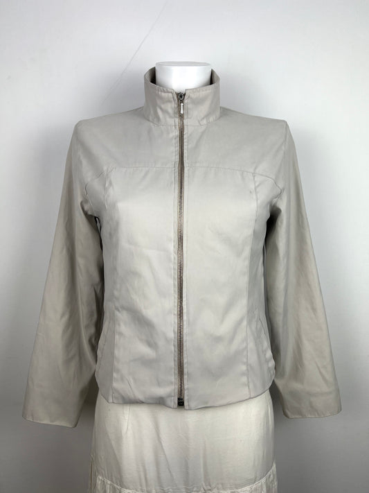 White High Collar Zip-Up Jacket