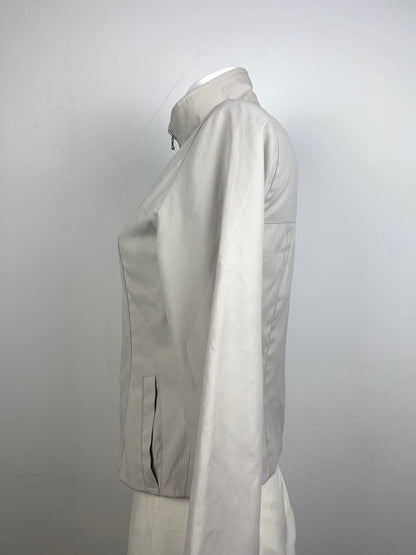 White High Collar Zip-Up Jacket