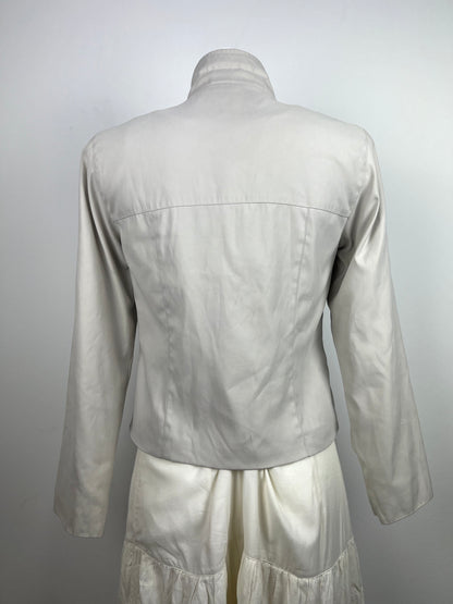 White High Collar Zip-Up Jacket