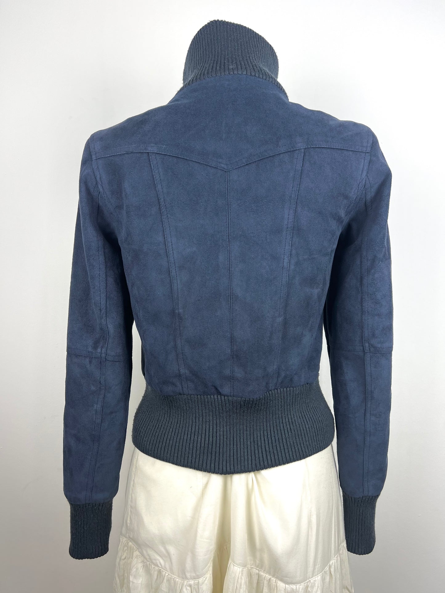 Navy Suede-Look Bomber Jacket