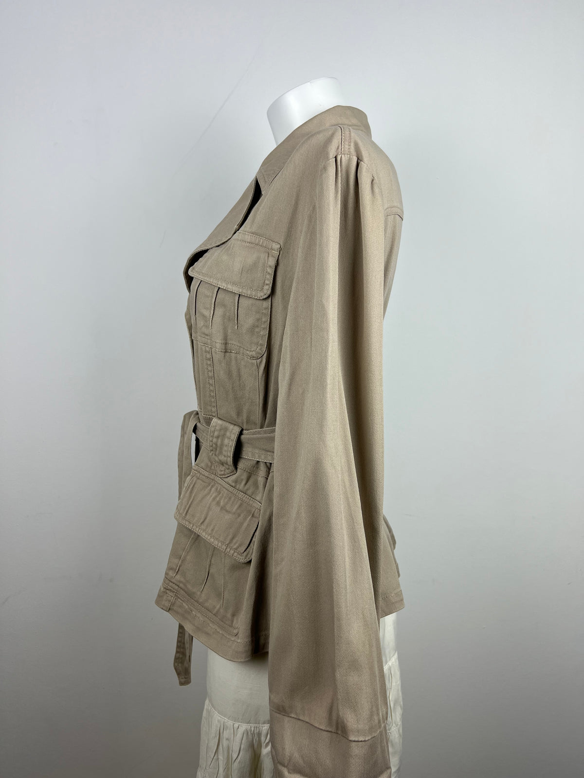 Beige Belted Utility Jacket