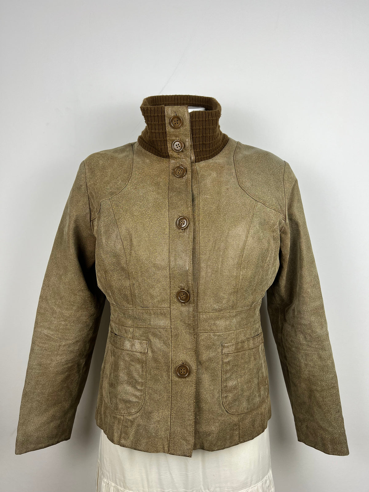 Brown Leather High Collar Jacket