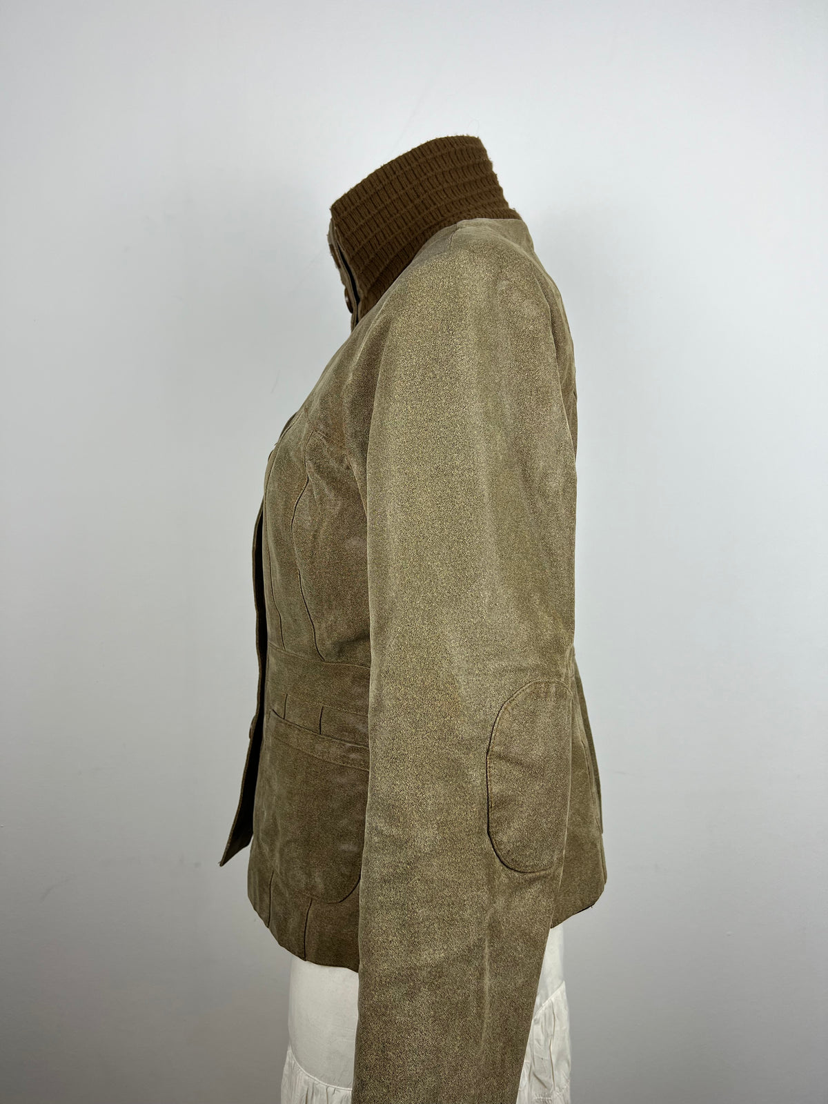 Brown Leather High Collar Jacket