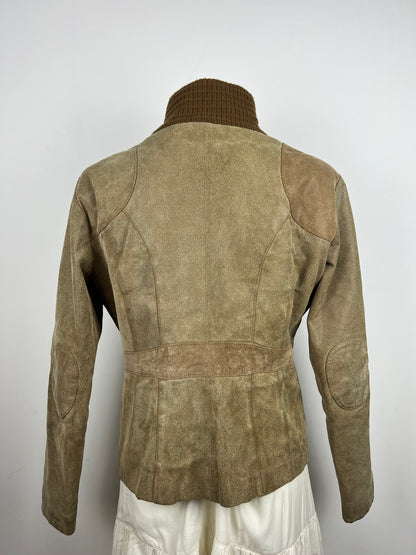 Brown Leather High Collar Jacket