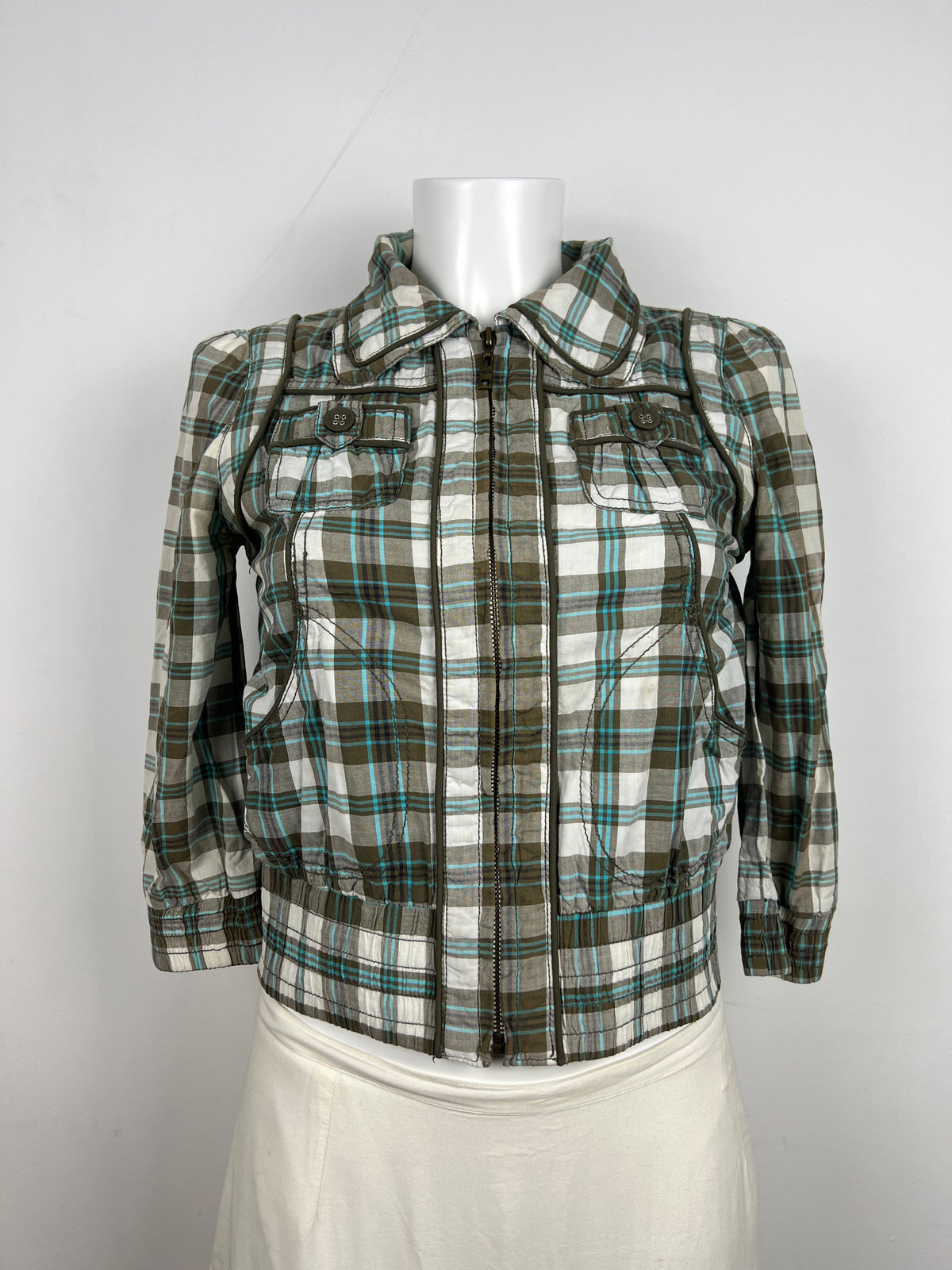 Plaid 3/4 Sleeve Jacket