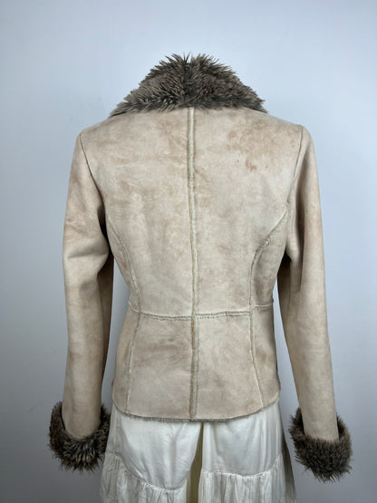 Beige Faux Fur Trim Jacket