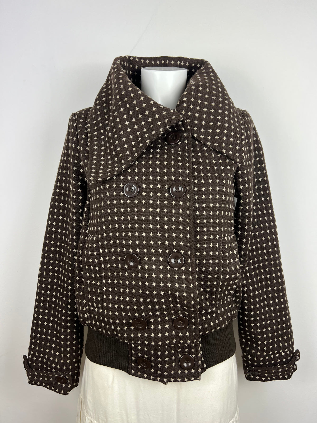 Brown Patterned Double-Breasted Jacket