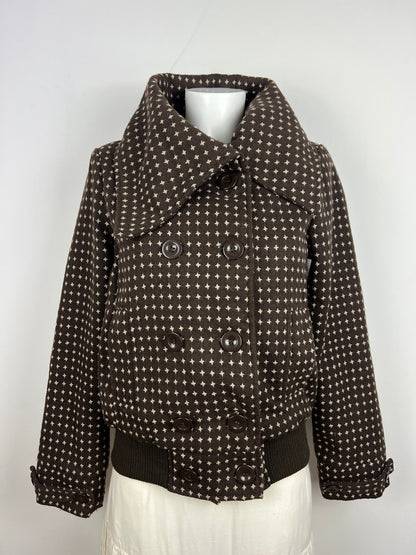 Brown Patterned Double-Breasted Jacket