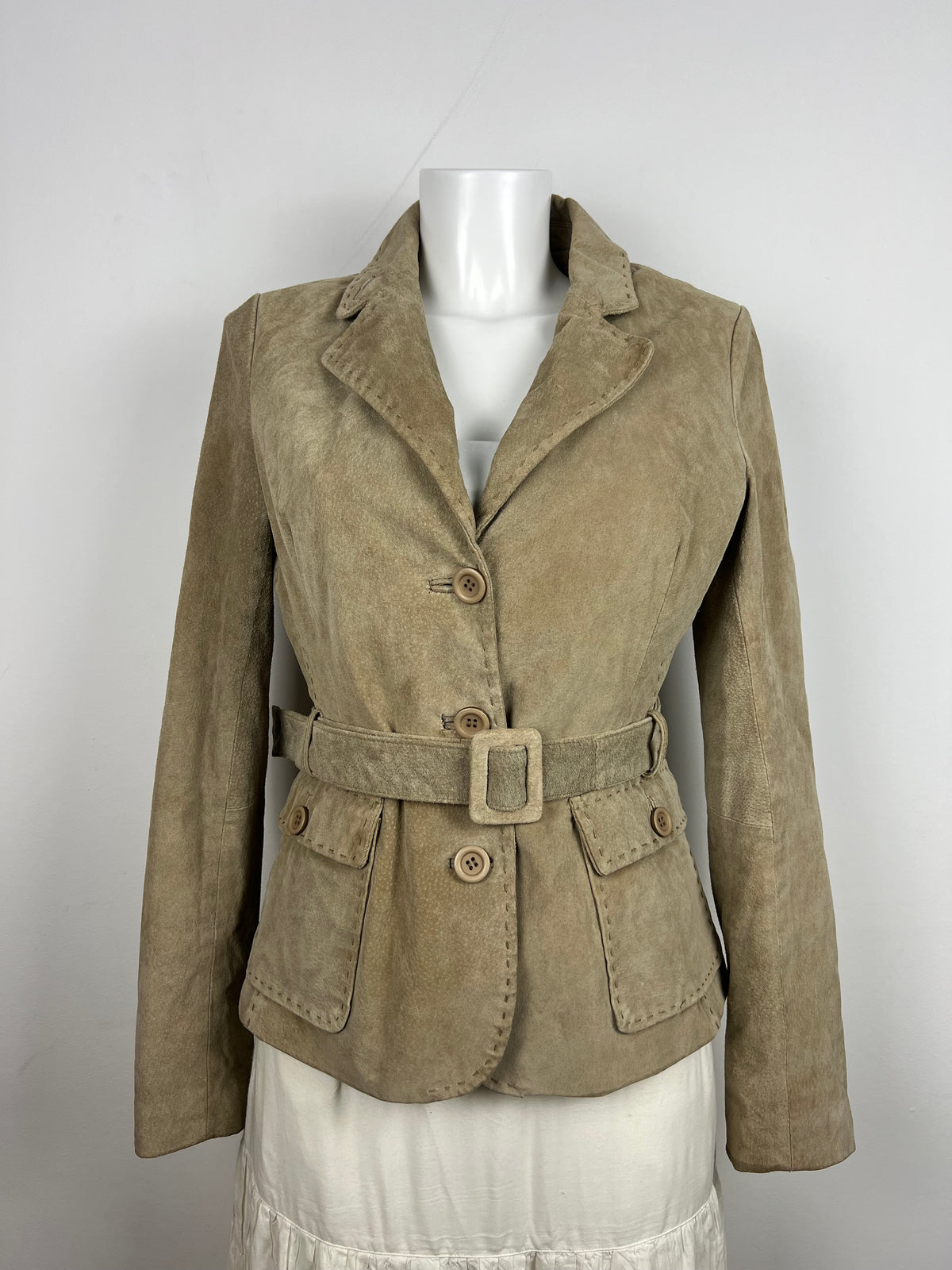 Beige Suede Belted Jacket