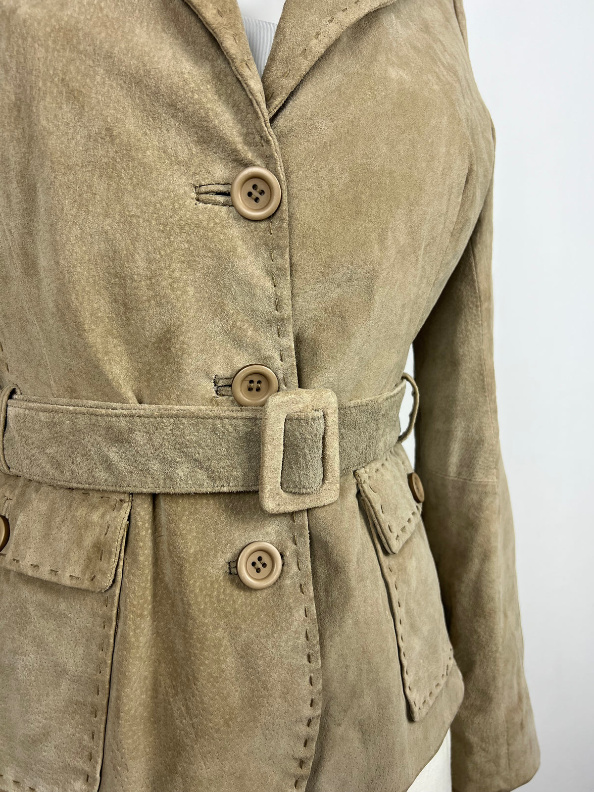 Beige Suede Belted Jacket