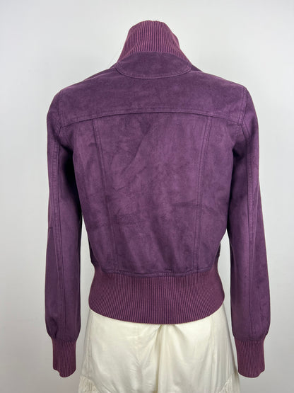 Purple Suede-Look Zip Jacket