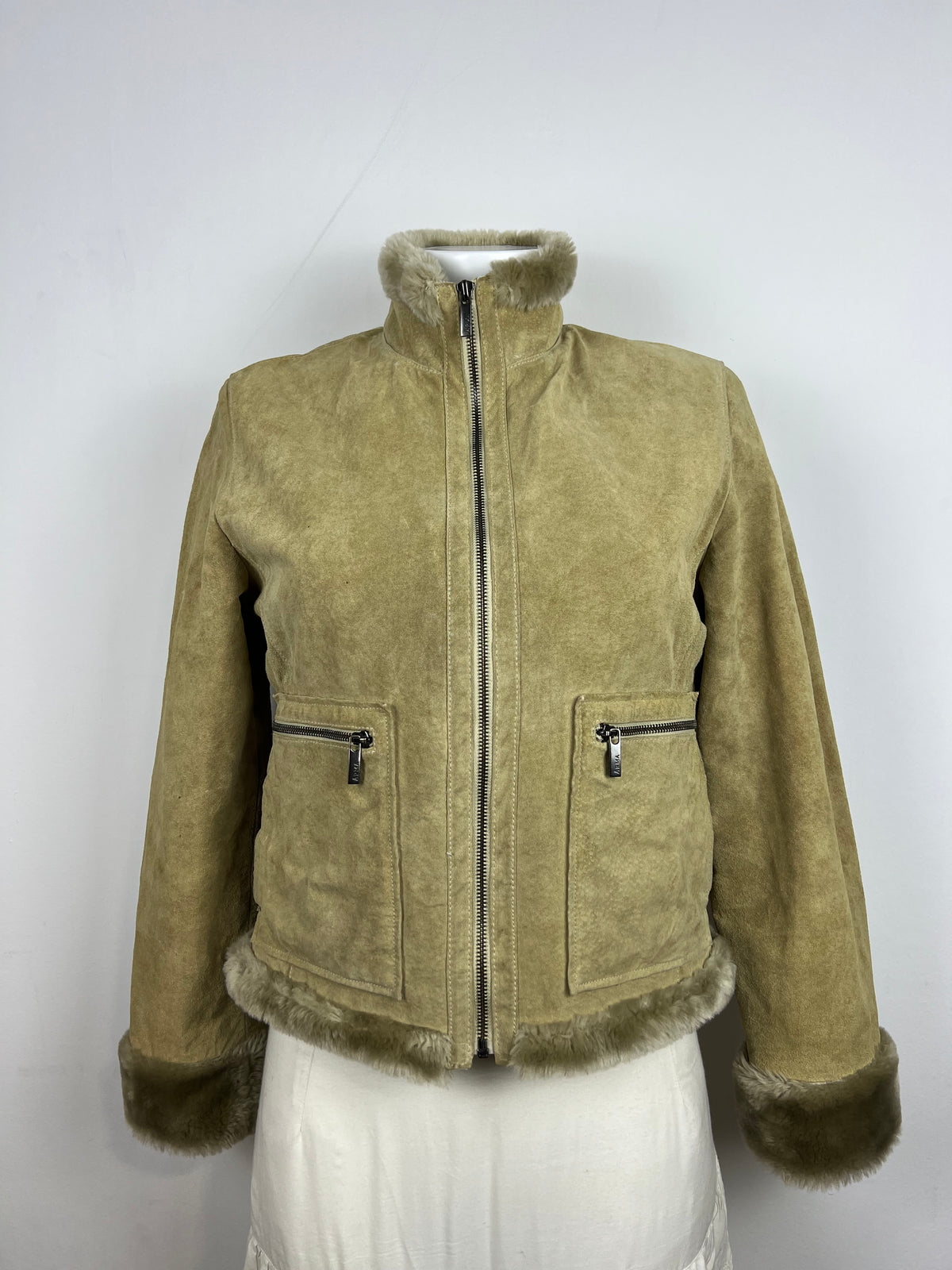 Beige Leather Fur-Lined Jacket