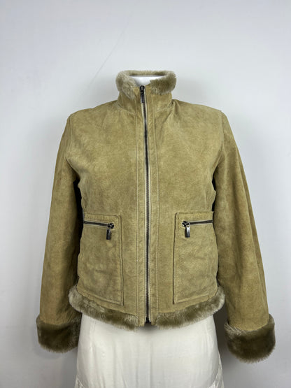 Beige Leather Fur-Lined Jacket