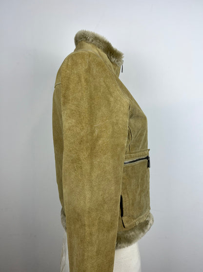 Beige Leather Fur-Lined Jacket