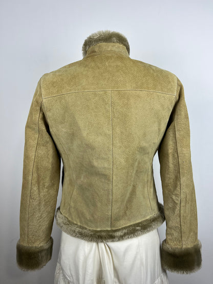 Beige Leather Fur-Lined Jacket