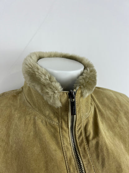 Beige Leather Fur-Lined Jacket